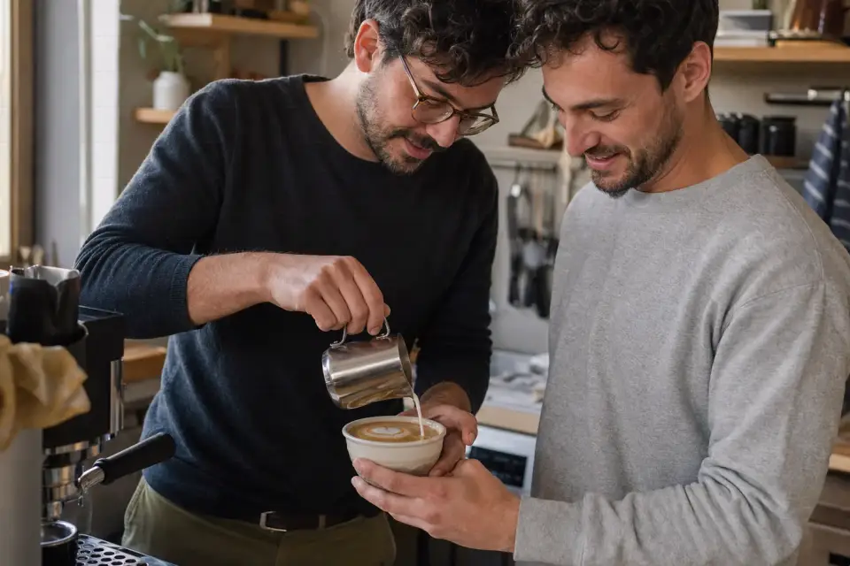 Emotionaler Kaffeemoment zu tamper für vieltrinker für präzise ergebnisse