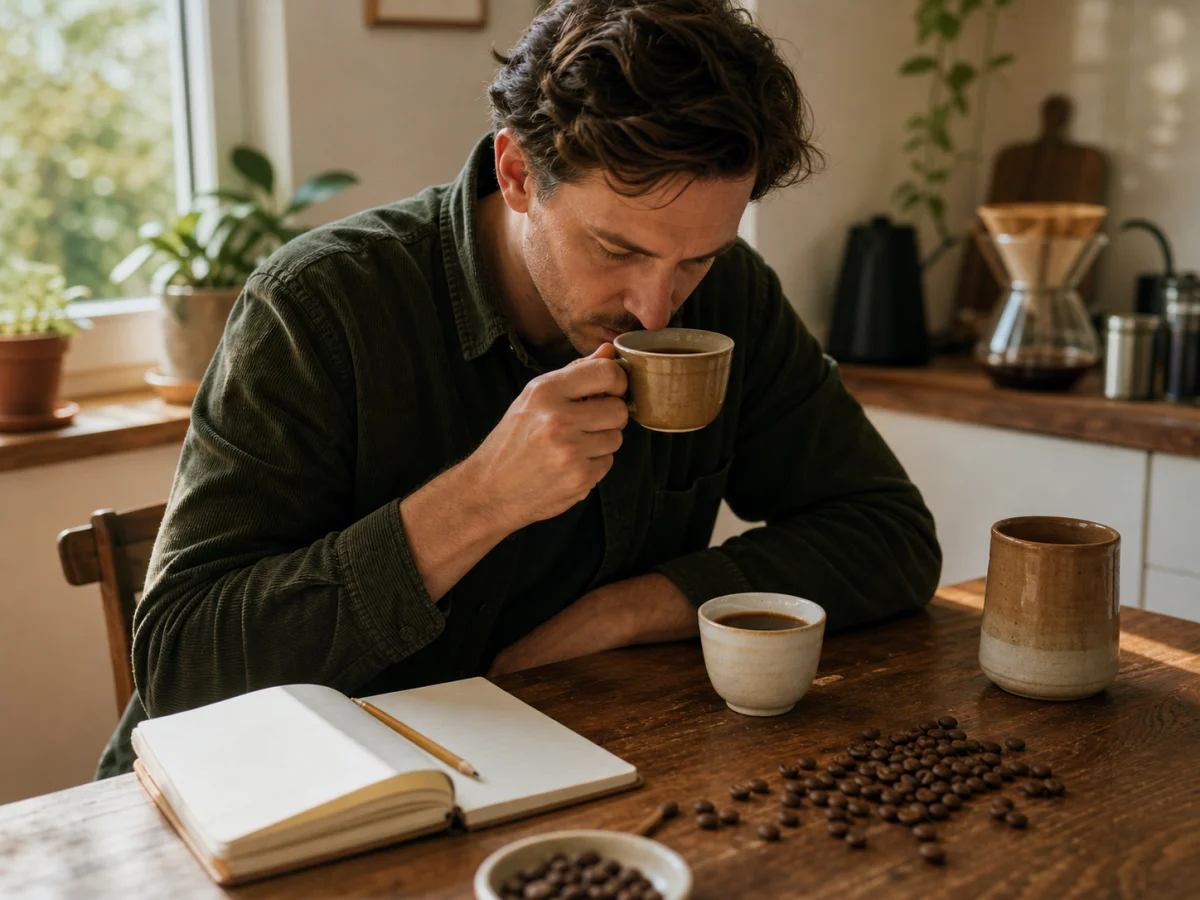Kaffeegeschmack mit zwei Probetassen aufmerksam vergleichen